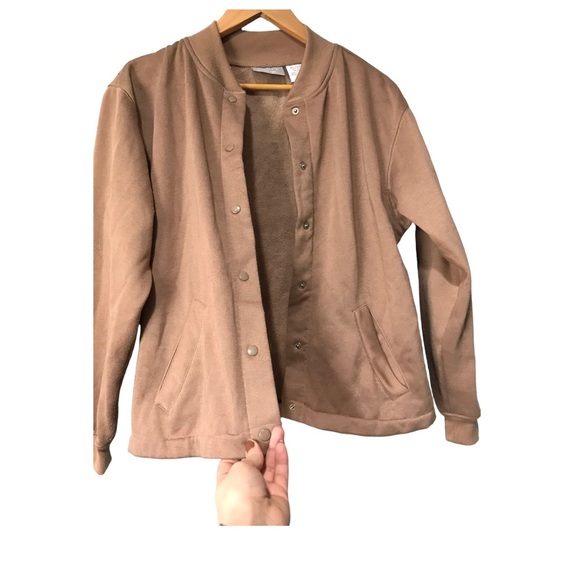 Blair | tan Brown vintage button up bomber jacket neutral jacket - Picture 4 of 7
